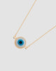 Choker olho grego banhado a ouro 18k com corrente veneziana e olho em resina azul e branco — semijoia feminina Papoula