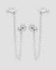 Brinco ear line prateado com ponto de luz zircônia corrente elos coração 9 cm e piercing fake banho de ródio — semijoia Papoula