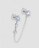 Brinco ear line corrente gota zircônia semijoia banhado a ródio para dois furos na orelha — acessório feminino Papoula