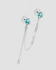 Brinco ear line corrente gota zircônia verde água semijoia banhado a ródio para dois furos na orelha — acessório feminino Papoula