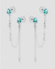 Par de brincos ear line corrente gota zircônia verde água semijoia banhado a ródio 8,5 cm entre furos — acessório feminino Papoula