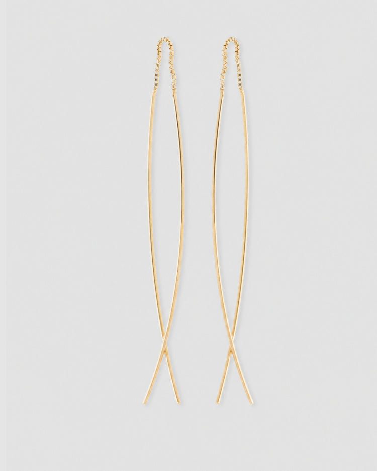 Brinco ear thread fio minimalista dourado semijoia banhado a ouro com corrente veneziana 6 cm cada lado — acessório feminino Papoula