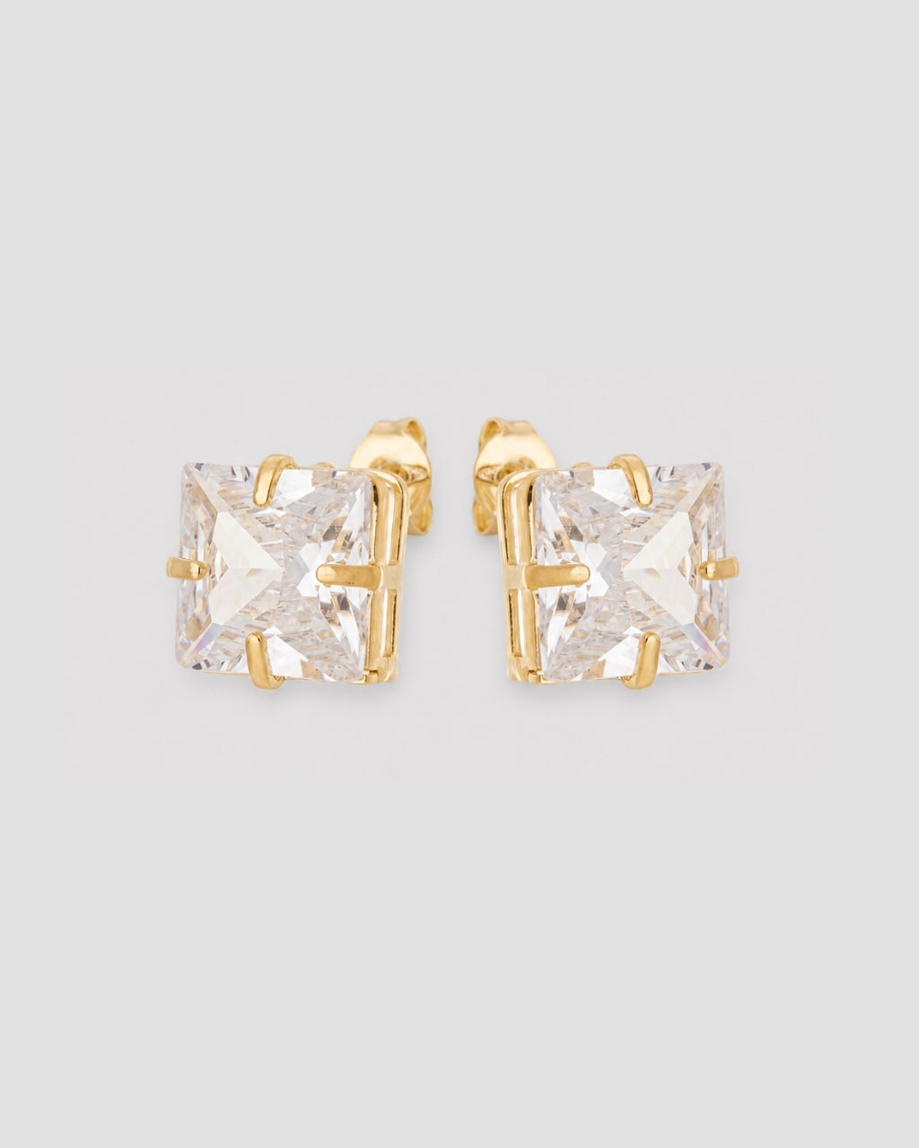 Brinco ponto de luz zircônia quadrada semijoia banhado a ouro 1 cm — acessório feminino Papoula
