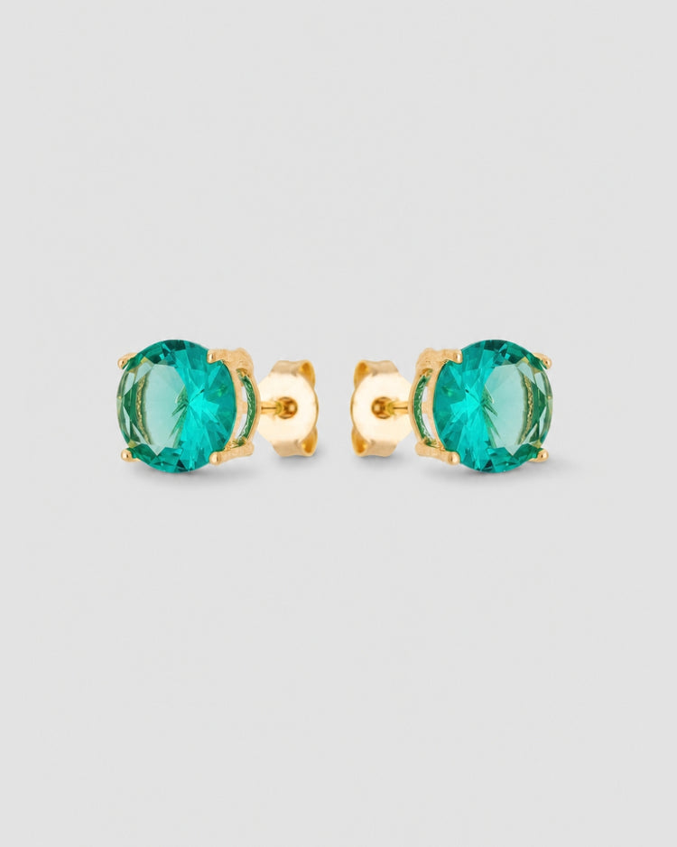 Brinco ponto de luz zircônia verde esmeralda semijoia banhado a ouro 0,7 cm — acessório feminino Papoula