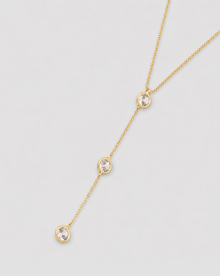 Colar Dots Y com zircônias semijoia banhado a ouro 40 cm — acessório feminino Papoula
