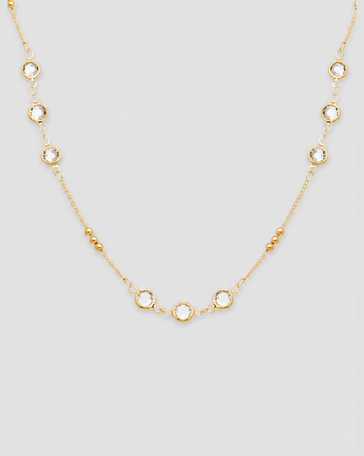 Colar longo ópera com cristais cravejados semijoia banhado a ouro 80 cm — acessório feminino Papoula