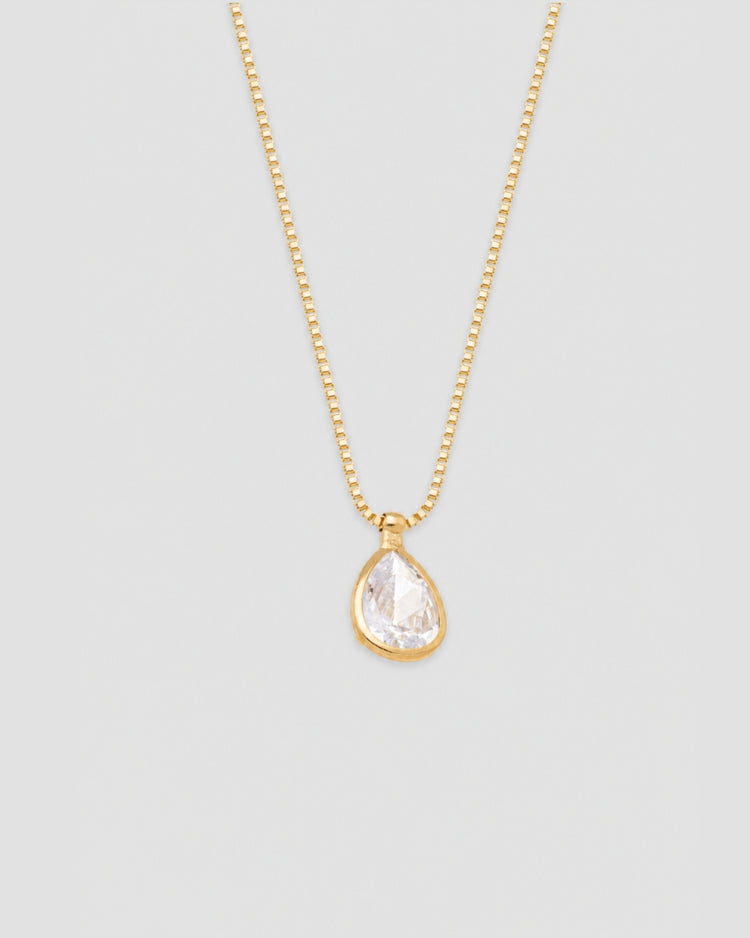 Colar pingente gota zircônia semijoia banhado a ouro 1 cm — acessório feminino Papoula