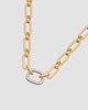 colar elos dourado Papoula, semijoia banhada a ouro 18k com elos retangulares, elo maior 2cm, 43cm + 4cm extensão com fecho ajustável, acabamento polido, fotografado em fundo cinza neutro