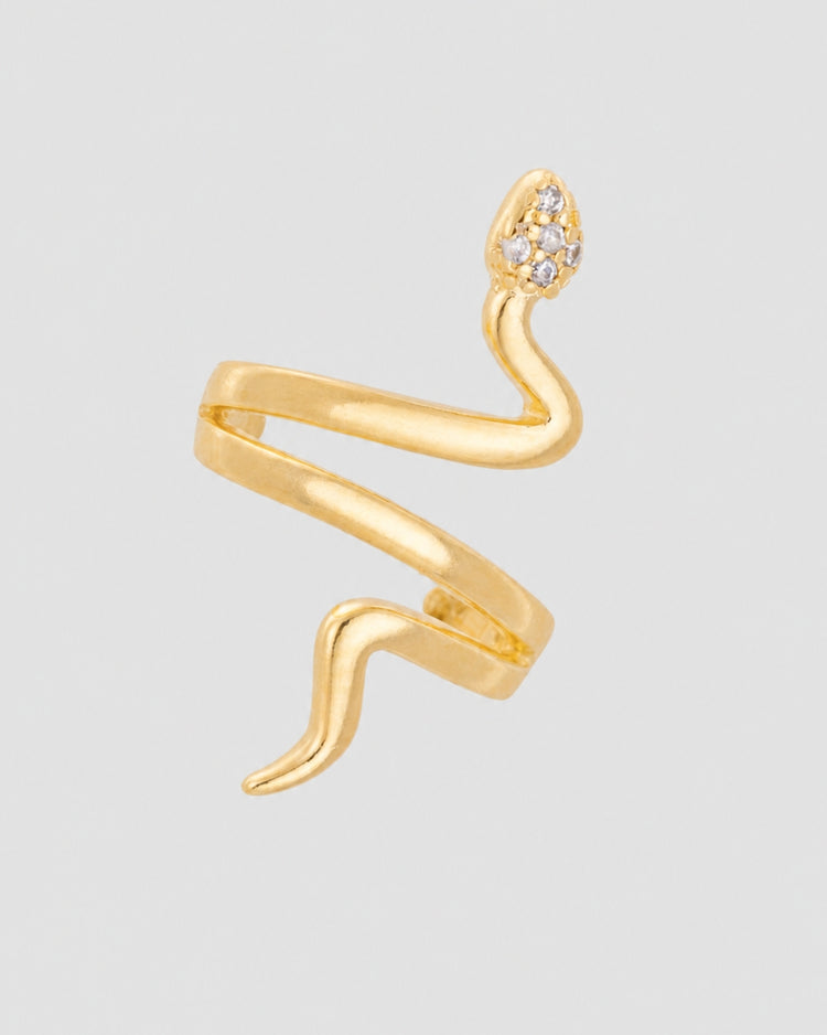 Piercing fake serpente cravejado com zircônia semijoia banhado a ouro — acessório feminino Papoula