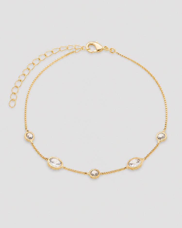 Pulseira corrente com zircônias cravejadas semijoia banhado a ouro — acessório feminino Papoula
